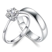 RundSchnitt WeißerSaphir 925 Sterling Silber Ringe für Paare