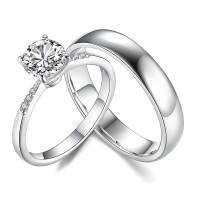 RundSchnitt WeißerSaphir 925 Sterling Silber Ringe für Paare
