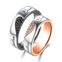 Endless Liebe Weißerand Schwarz Saphir s925 Silber Roségold Ringe für Paare